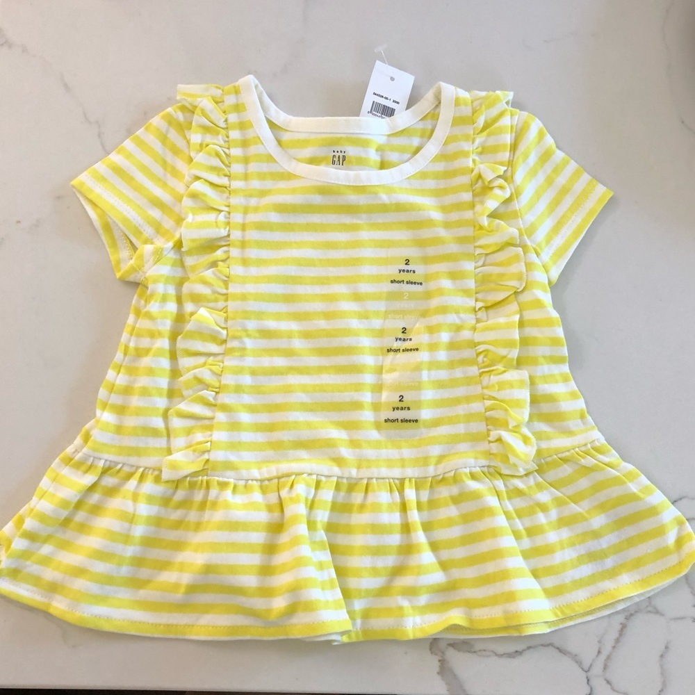 Gap striped ruffle bright yellow peplum top